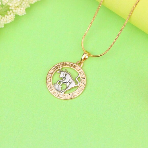 "Rose Gold Taurus Zodiac Pendant with Bull Motif and Symbol Ring, XPPT1446 - Picture 11 of 12